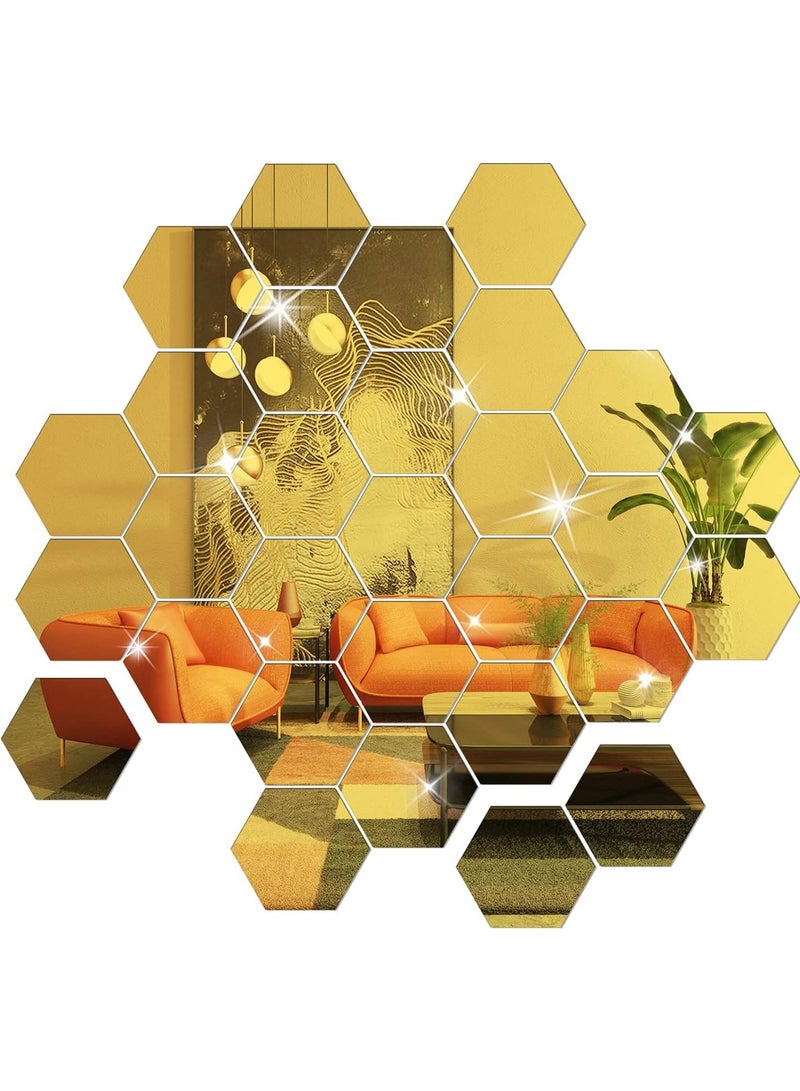Hexagon Mirror Removable Wall Sticker Yellow - Image 1